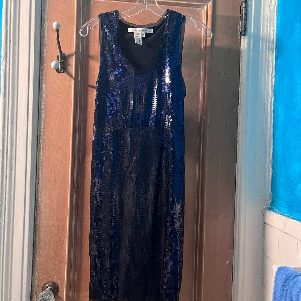 Max Studio Navy Sequin Midi Dress
